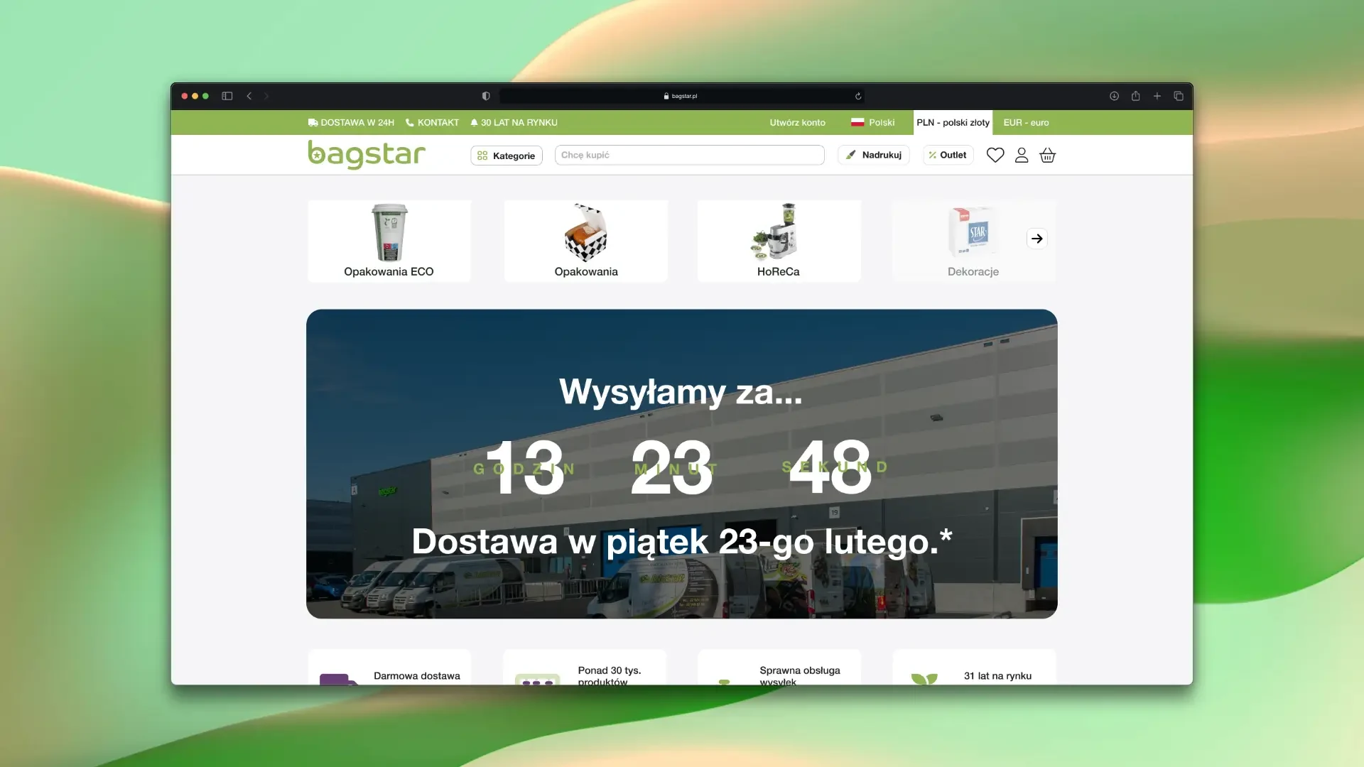 Bagstar — podgląd strony